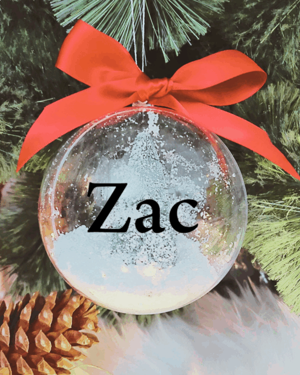 Personalised with Font Name Zac - 10cm Acrylic Bauble