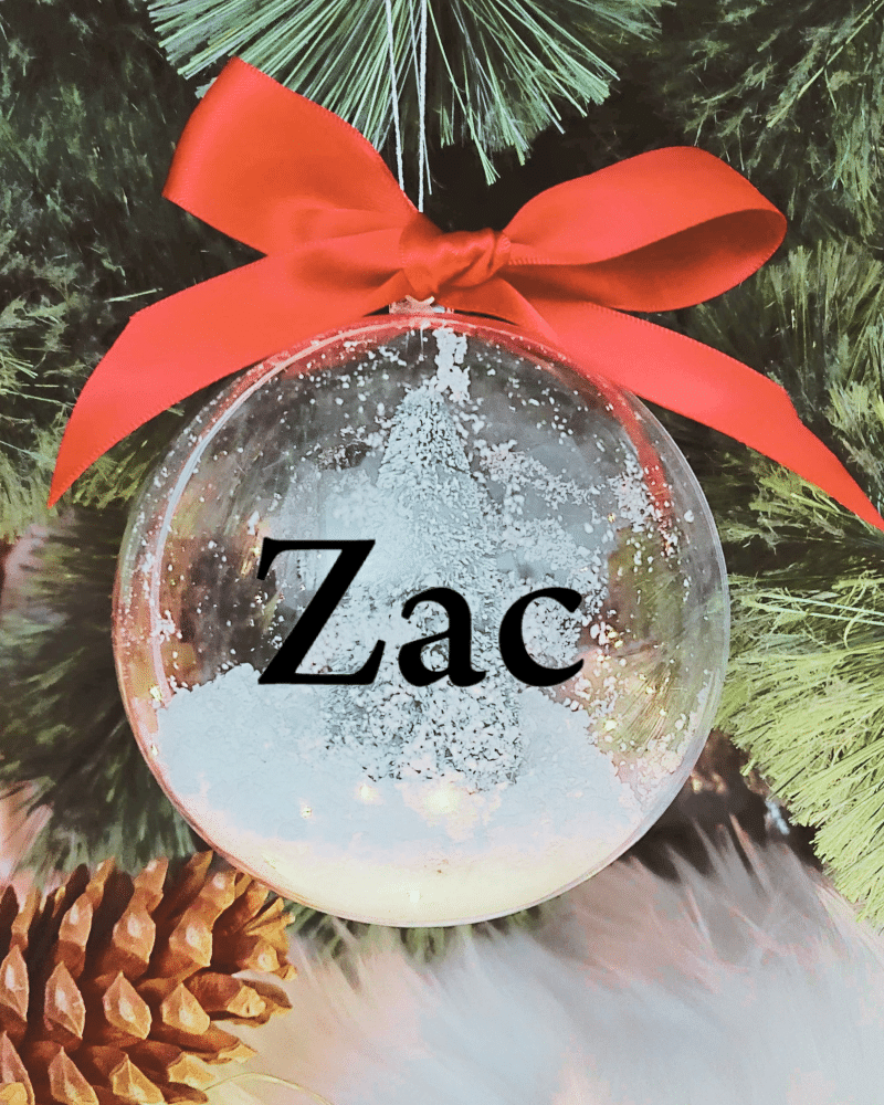 Personalised with Font Name Zac - 10cm Acrylic Bauble