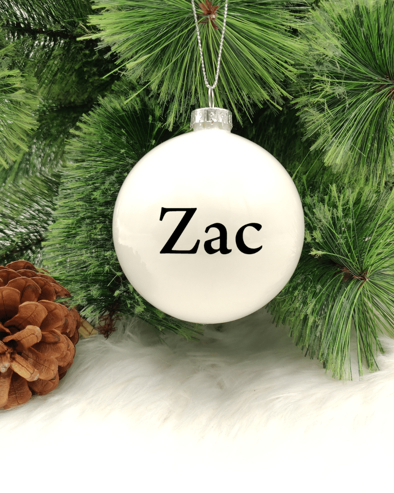 Personalised with Font Name Zac- 8cm Glass Bauble