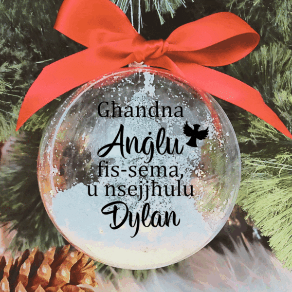 Personalised Għandna Anġlu u Nsejjħulu.. - 10cm Acrylic Bauble