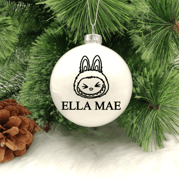 Quirky Character Personalised with Name – 8cm Glass Bauble