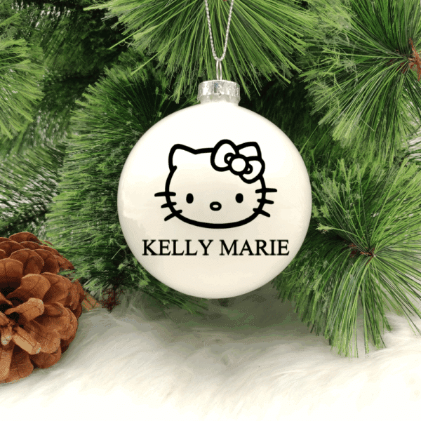 Sweet Kitty Character Personalised with Name – 8cm Glass Bauble